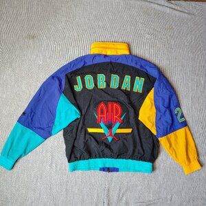 VINTAGE 90s Jordan Air Jacket Windbreaker Colorblock Felt Jumpman Logo Nylon